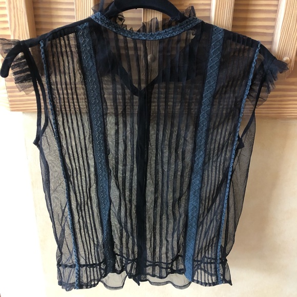 Black Sheer and Crochet Detail Blouse - Picture 4 of 11